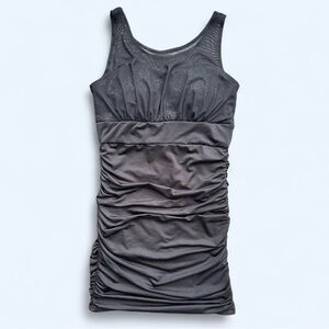 Katie Sequin Mesh Overlay Ruched Mini Dress in Black Size Small